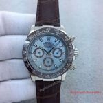 Ice Blue Face Rolex Daytona Replica Watch - Brown Ceramic Bezel Leather